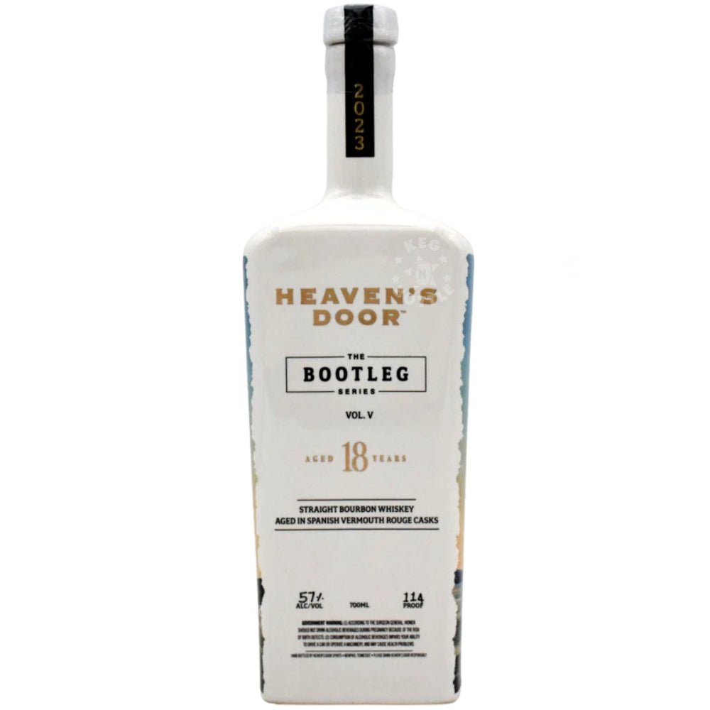 Heaven’s Door The Bootleg Series Vol. V 18 Year Straight Bourbon Whiskey 700 ml in leather book-style case with Bob Dylan signature.