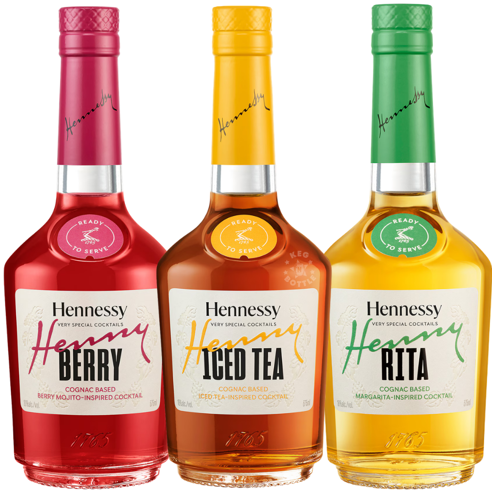 Hennessy Very Special Cocktails Combo Pack featuring three 375mL bottles of Henny Berry, Henny Iced Tea, and Henny-Rita cognac-based ready-to-serve cocktails.