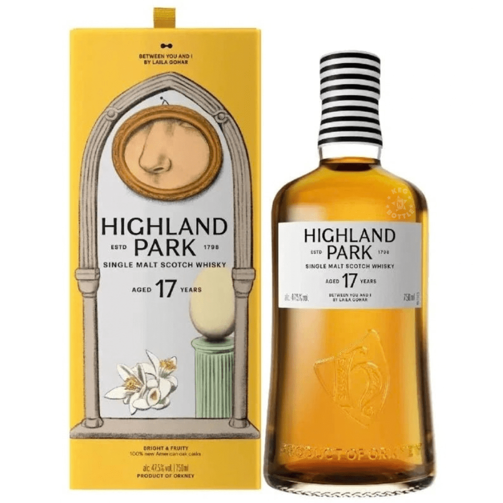 Highland Park 17 Year Between You and I Single Malt Scotch Whisky 750mL with illustrated Laila Gohar gift box.