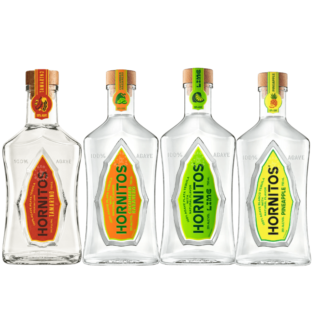 Hornitos Flavored Tequila Collection Bundle featuring Tamarind, Cucumber Habanero, Lime, and Pineapple Tequila bottles (4 x 750mL).