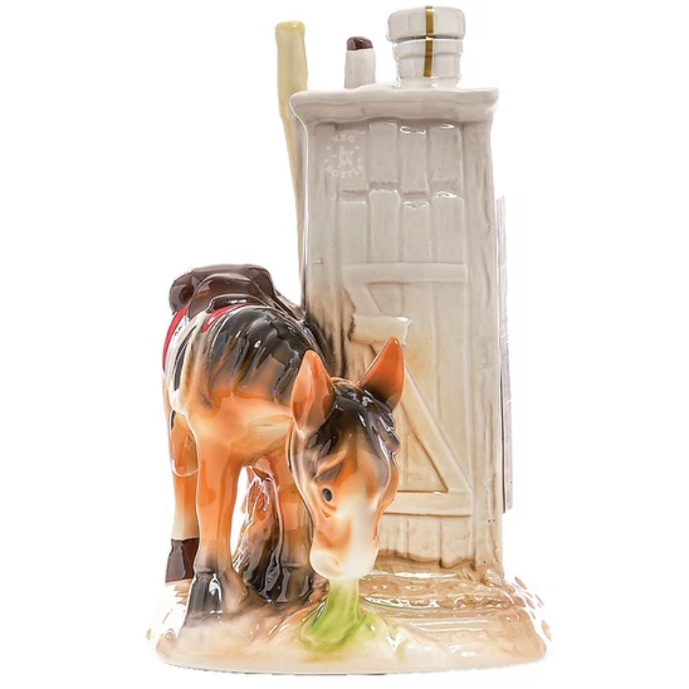 Jackwagon American Bourbon Whiskey 750mL in hand-painted ceramic donkey decanter with outhouse design 4