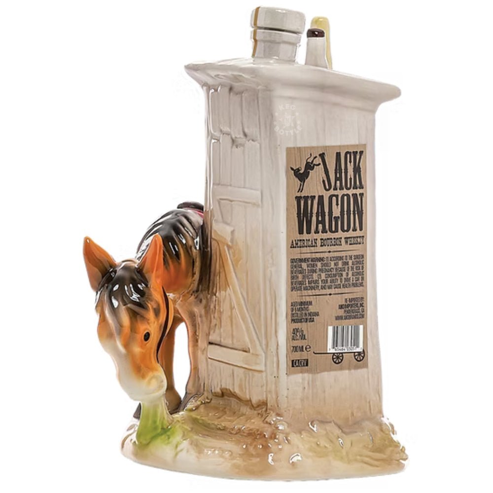 Jackwagon American Bourbon Whiskey 750mL in hand-painted ceramic donkey decanter with outhouse design