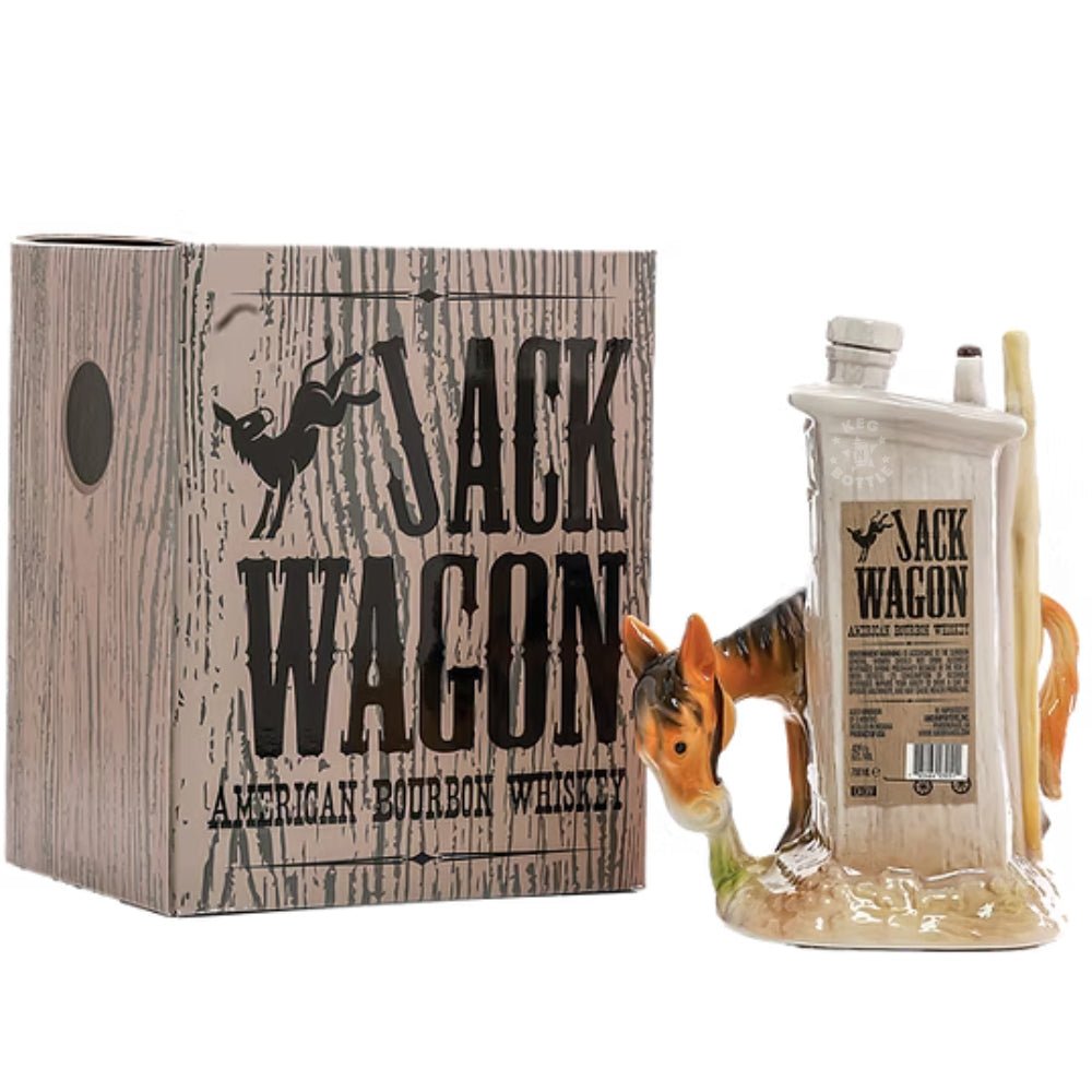 Jackwagon American Bourbon Whiskey 750mL in hand-painted ceramic donkey decanter with outhouse design 2