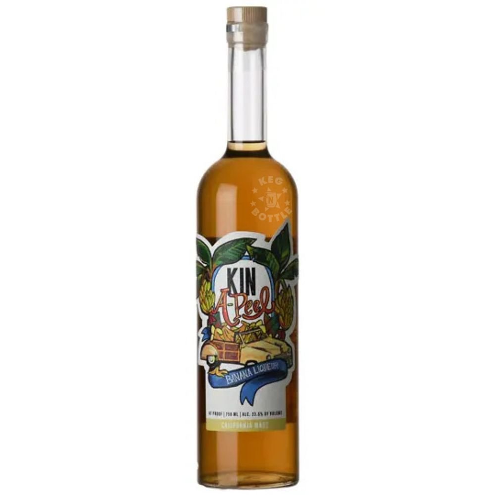 Bottle of Kin A-Peel Banana Liqueur (750 ml), California-made tropical banana spirit