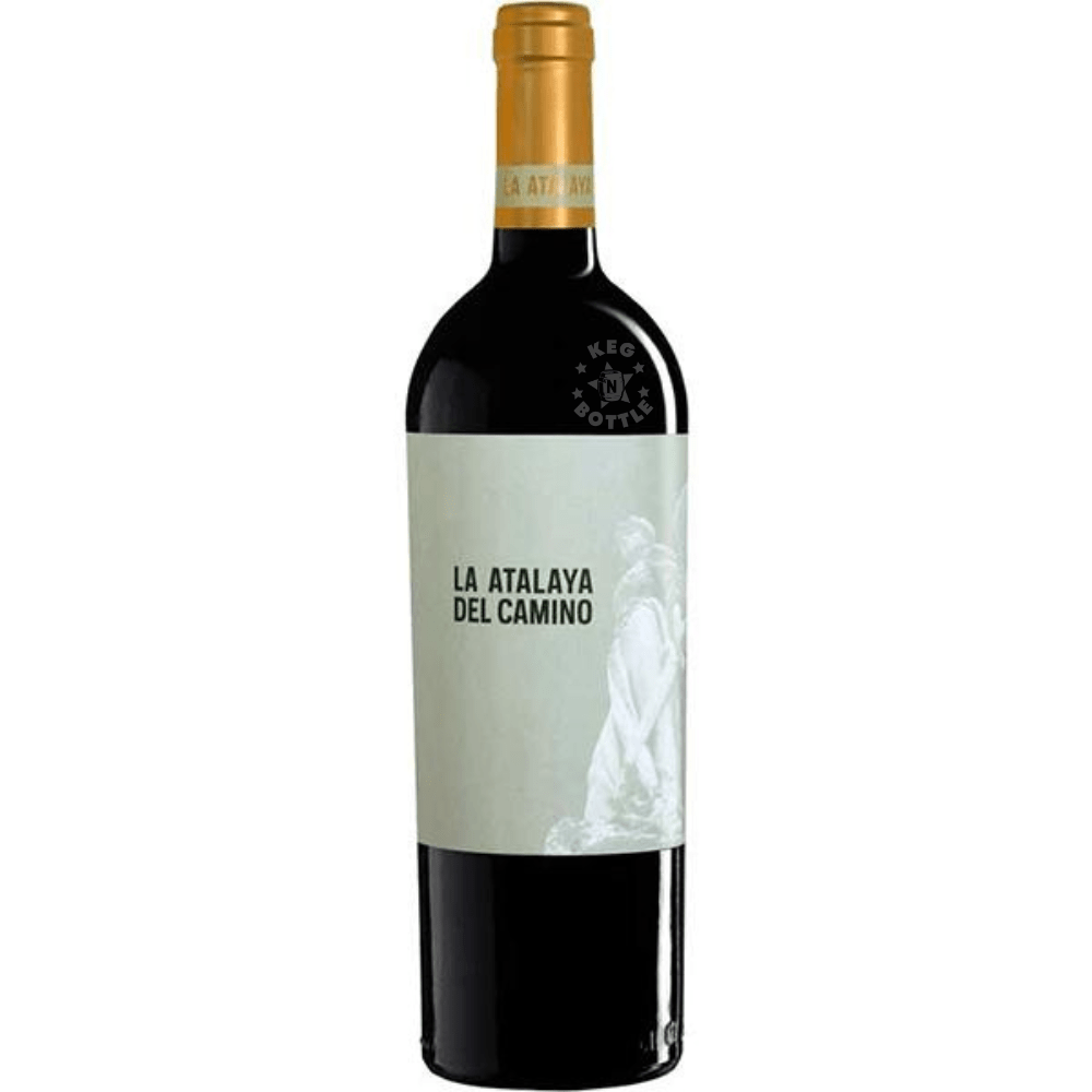 La Atalaya del Camino Spanish red wine 750mL bottle featuring a pale green label with vineyard-inspired artwork and a gold capsule.