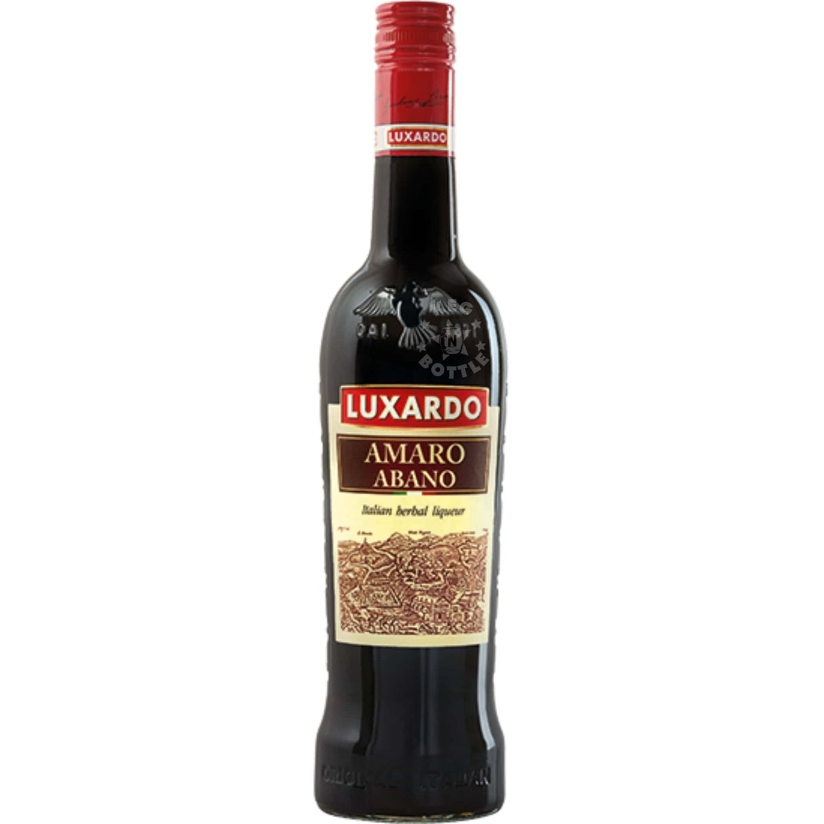 A 750 ml bottle of Luxardo Amaro Abano Italian herbal liqueur