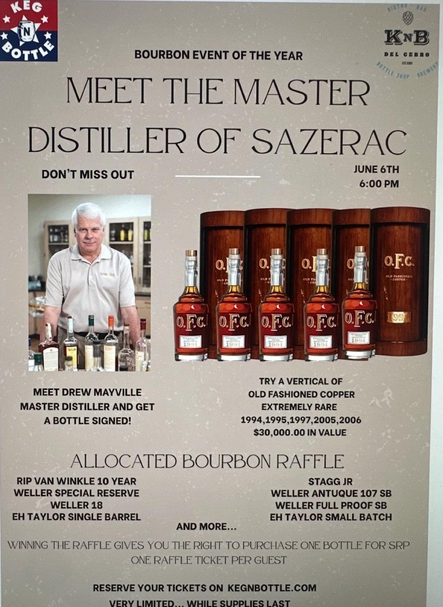 Meet the Master Distiller of Sazerac – Drew Mayville | June 6, 2025 - 6:00 PM | Keg N Bottle