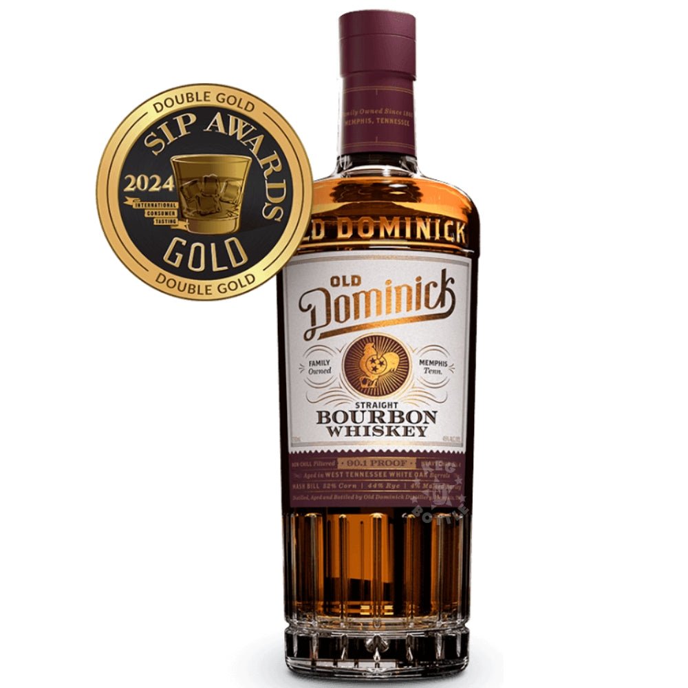 Old Dominick Straight Bourbon Whiskey 90.1 Proof bottle with award
