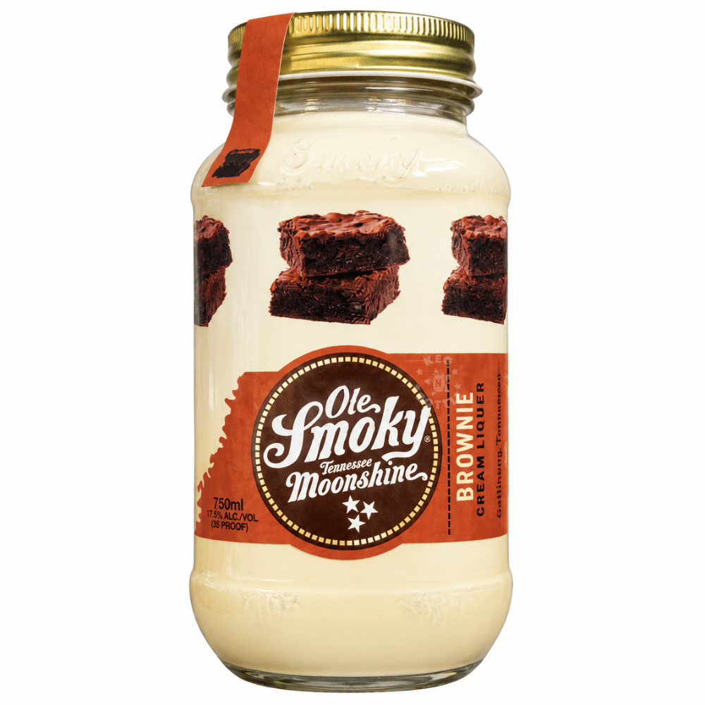 Ole Smoky Brownie Cream Liqueur 750mL Tennessee Moonshine mason jar featuring chocolate brownie imagery and a brown label.