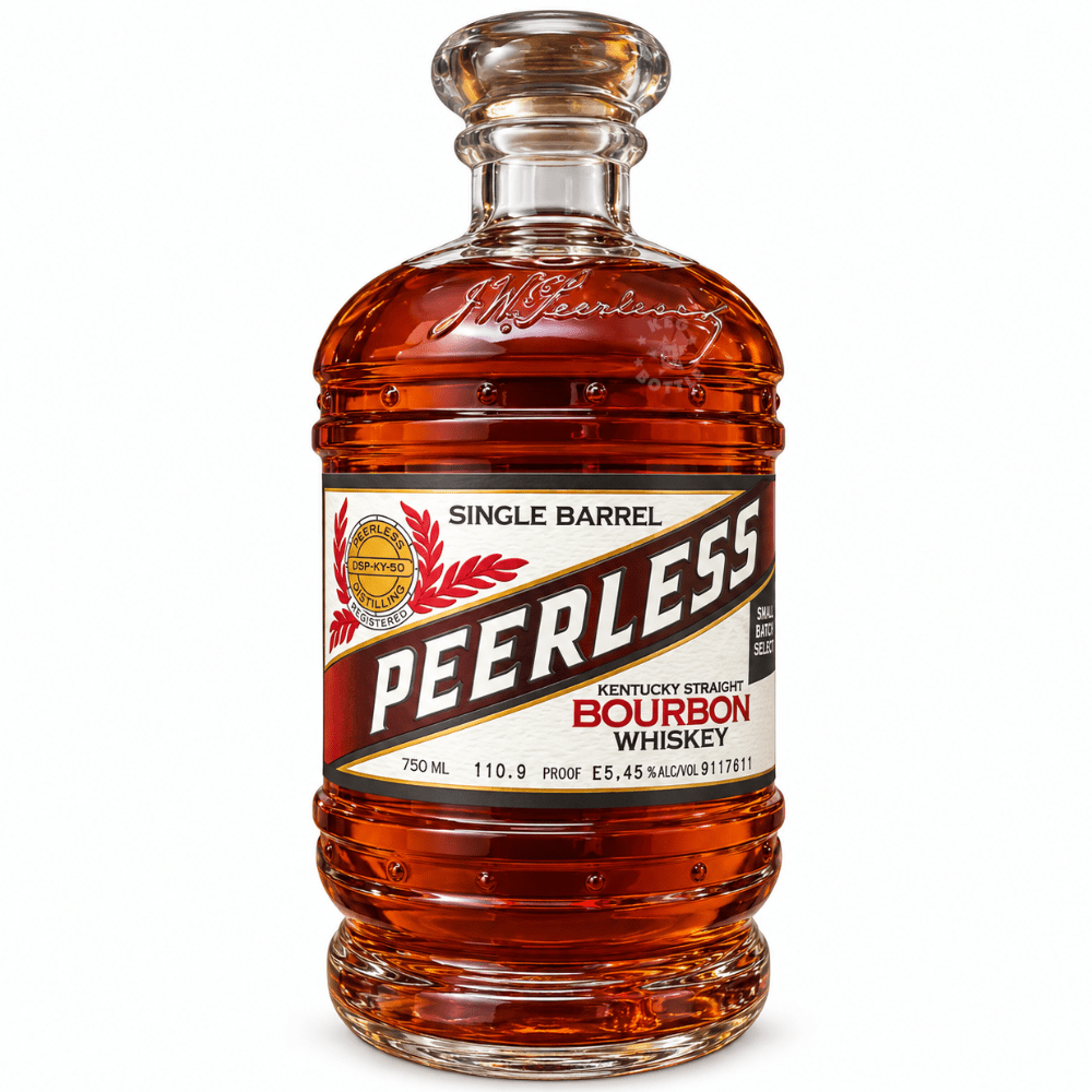 Kentucky Peerless Single Barrel Straight Bourbon Whiskey 750mL bottle, barrel proof and non-chill filtered. Barrel number, proof, and label design may vary depending on availability.