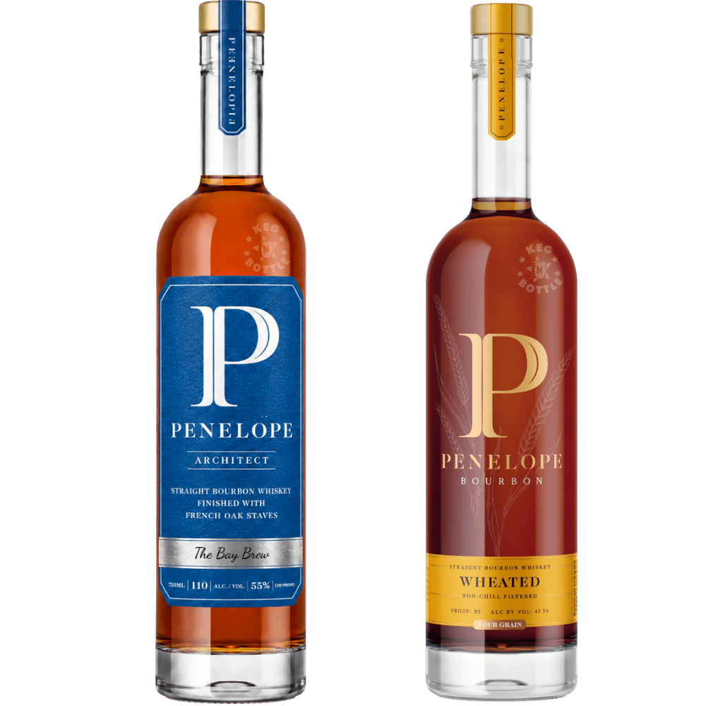 Penelope Architect The Bay Brew and Penelope Wheated Straight Bourbon Whiskey bundle with two premium bourbon bottles