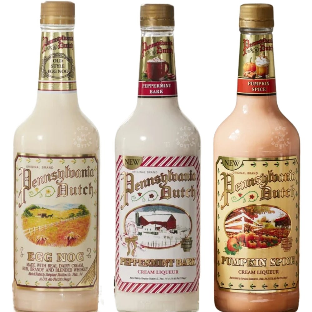 Pennsylvania Dutch Holiday Cream Liqueur Combo Pack with Peppermint Bark, Egg Nog, and Pumpkin Spice (3 x 750 ml bottles).