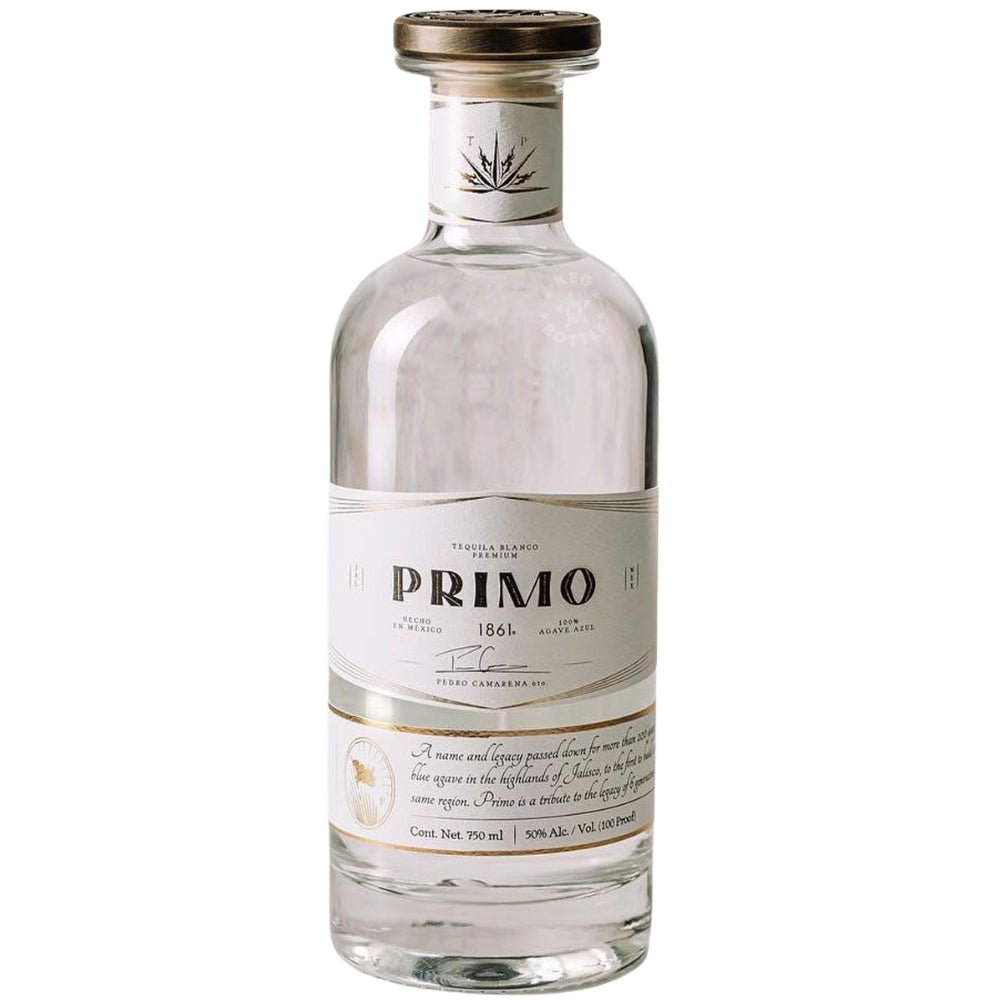 Primo 1861 Tequila Blanco Premium 100% Agave Azul 750mL bottle with white and gold label