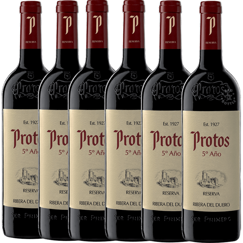 Protos 5º Año Reserva Ribera del Duero Spanish red wine 750mL bottle. - 6 Pack