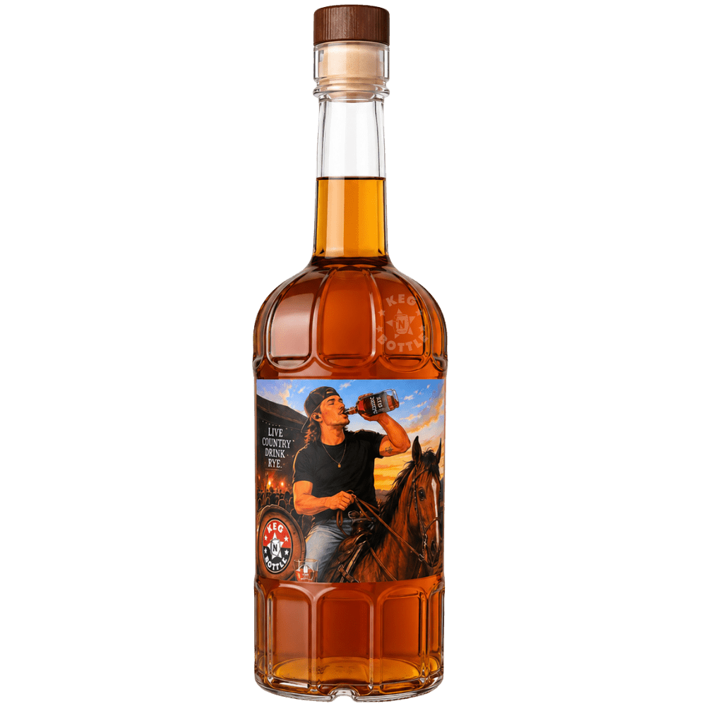 Sazerac Rye Keg N Bottle Barrel Pick "Live Country Drink Rye" Straight Rye Whiskey 750mL bottle with custom commemorative label.