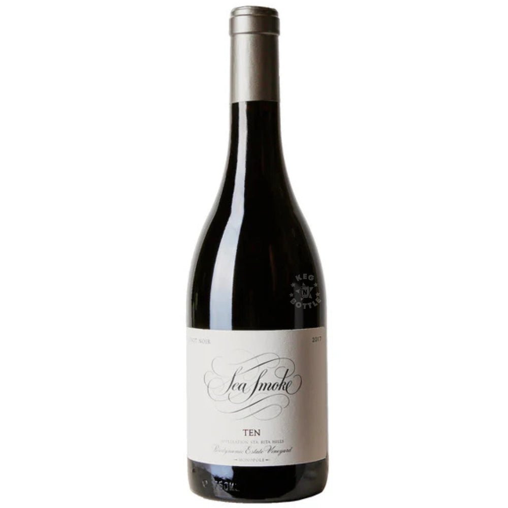Bottle of Sea Smoke Pinot Noir “TEN” magnum (1.5 L) with silver capsule and white label.