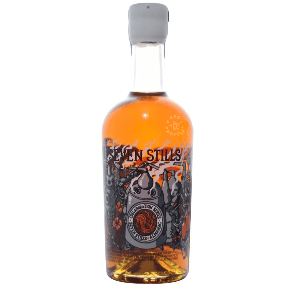 Seven Stills Collaboration Series American Whiskey 750mL bottle featuring illustrated craft still artwork.
