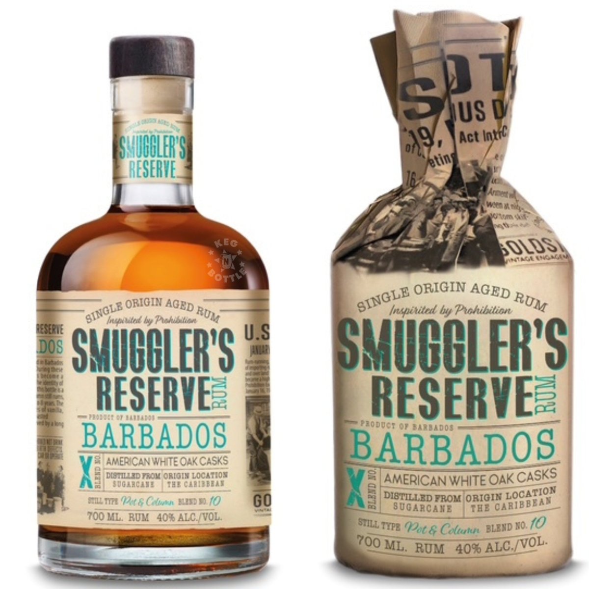 Smuggler’s Reserve Barbados Rum wrapped and unwrapped bottle 700ml