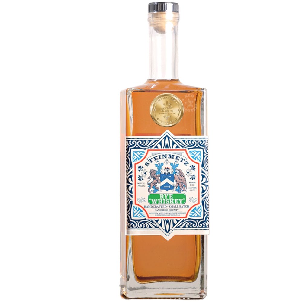 Steinmetz Cask Strength Rye Whiskey 132 Proof 750mL bottle with blue and white label