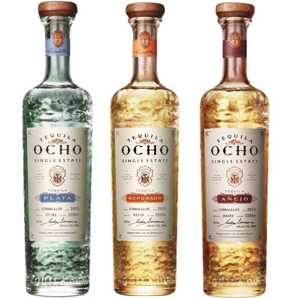 Tequila Ocho Single Estate Plata Reposado Añejo 3-bottle bundle 750 ml