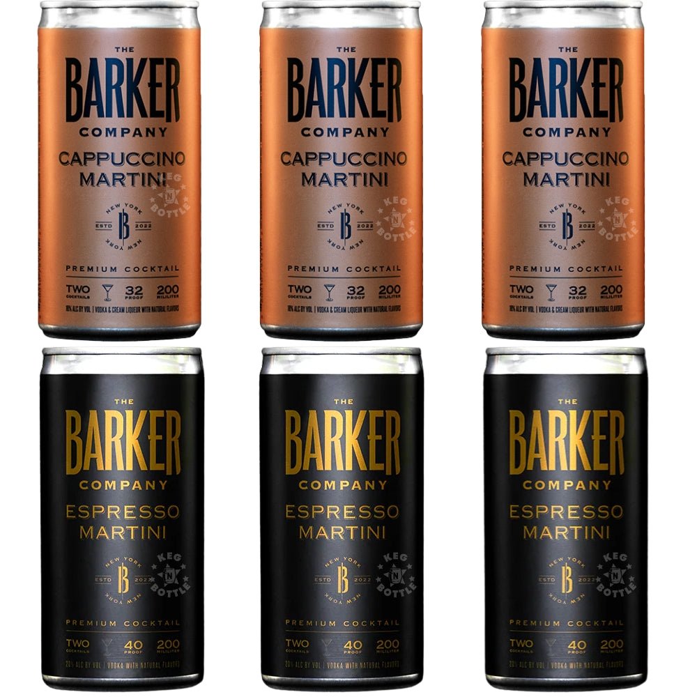 The Barker Company Combo Pack 6x200 ml featuring Espresso Martini and Cappuccino Martini cans