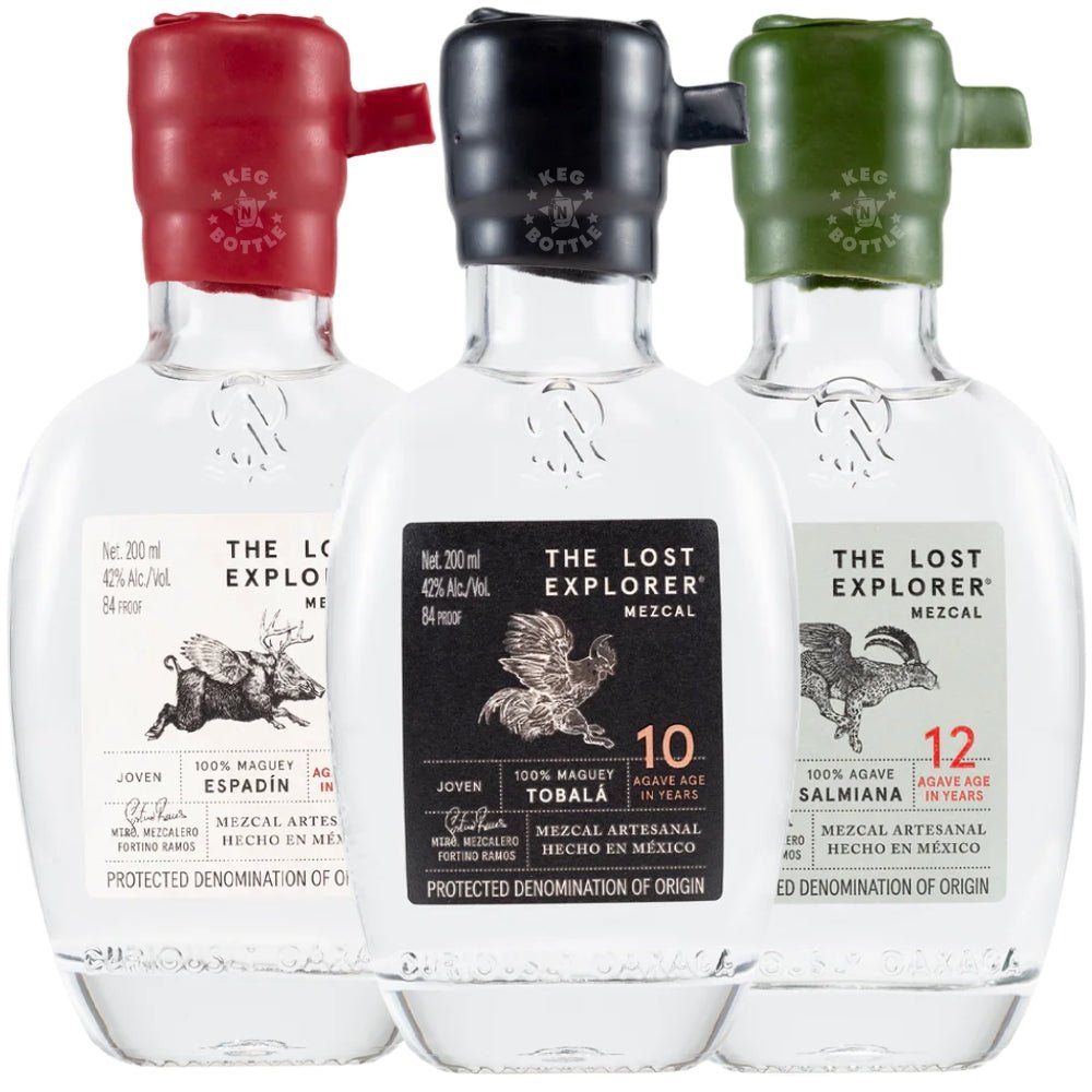 The Lost Explorer Mezcal tasting set with Espadin Tobala and Salmiana 200 ml bottles bundle