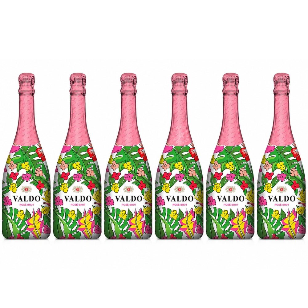 Valdo Floral Rosé Brut Italian sparkling wine 750mL bottle featuring a colorful floral design. 6 Pack