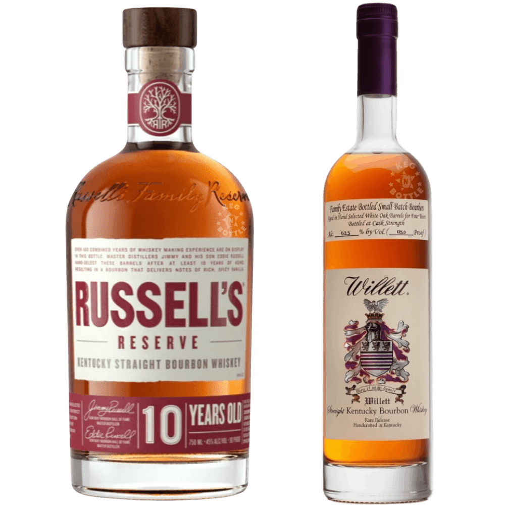 Value Bourbon Bundle 2x750mL featuring Russell’s Reserve 10 Year Kentucky Straight Bourbon Whiskey and Willett Family Estate 4 Year Rye Whiskey.