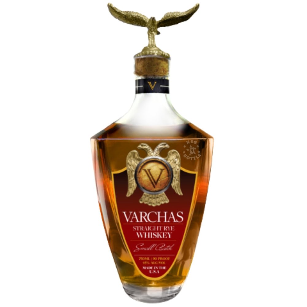 Varchas straight rye whiskey premium bottle with eagle topper