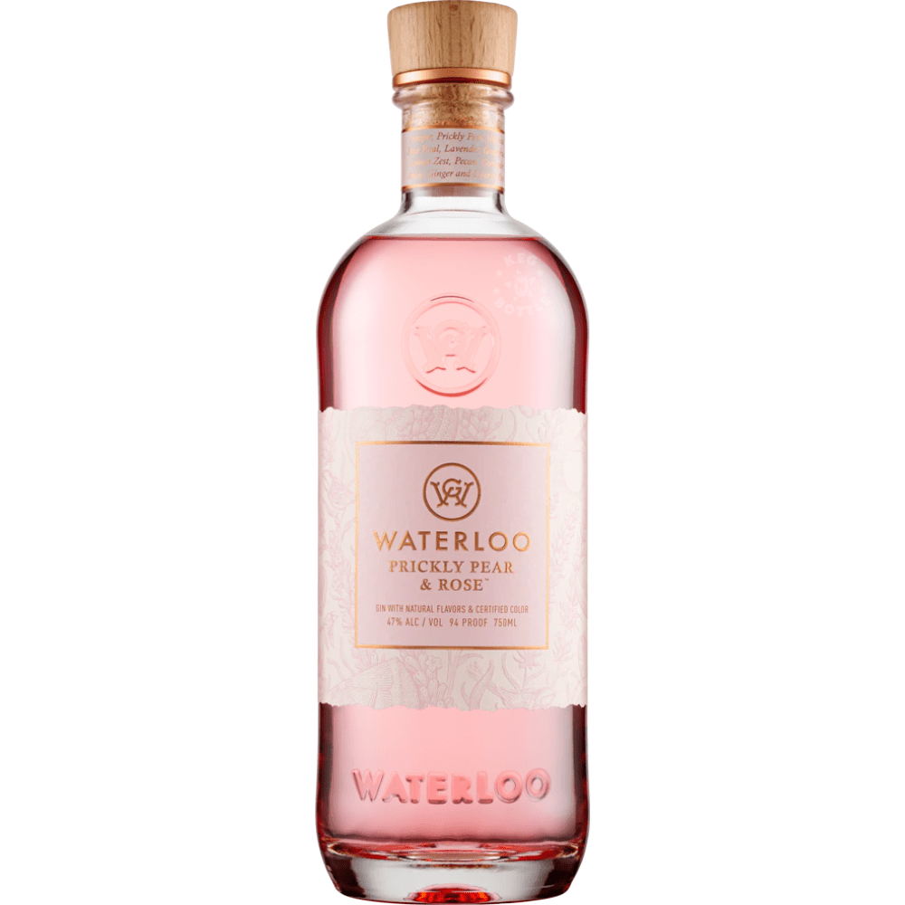 Waterloo Prickly Pear & Rose Gin 750mL small batch Texas gin infused with prickly pear, rose petals, hibiscus, and signature botanicals.