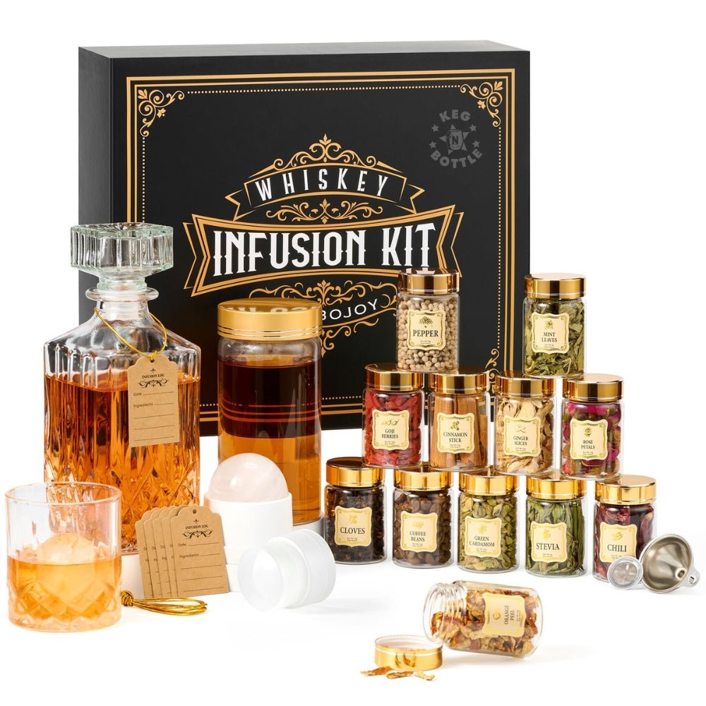 whiskey infusion kit gift set with botanicals decanter glass and infusion jar