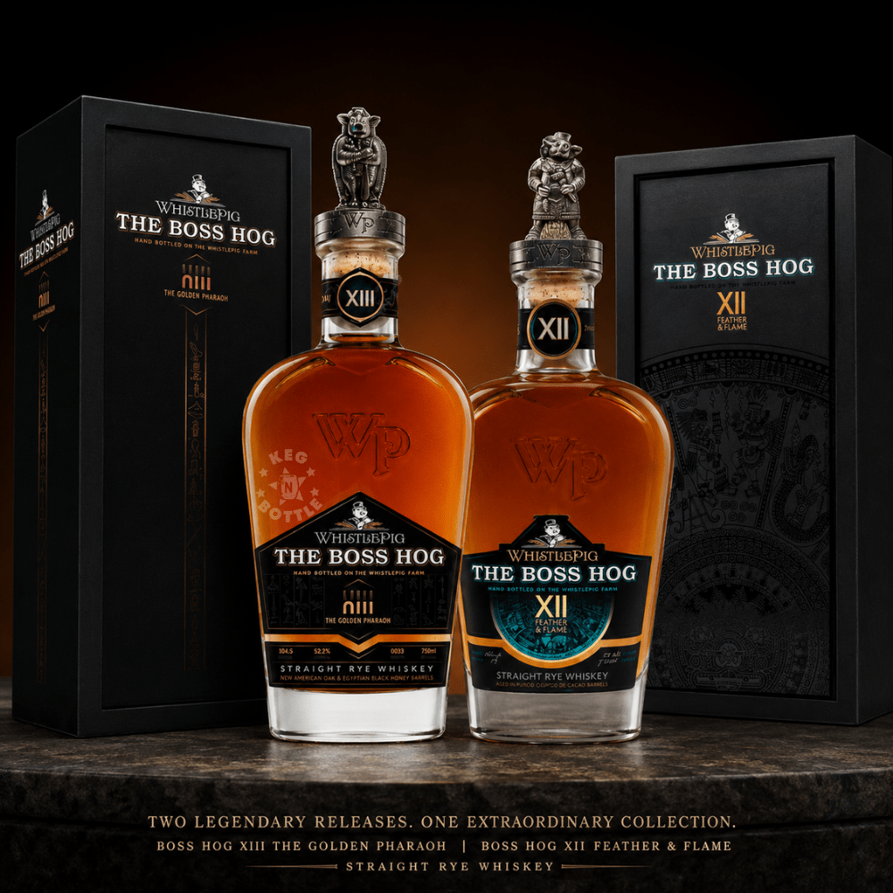 WhistlePig Boss Hog XII 'Feather & Flame' + WhistlePig The Boss Hog XIII 'The Golden Pharaoh' Whiskey Bundle (2x750mL) | Keg N Bottle