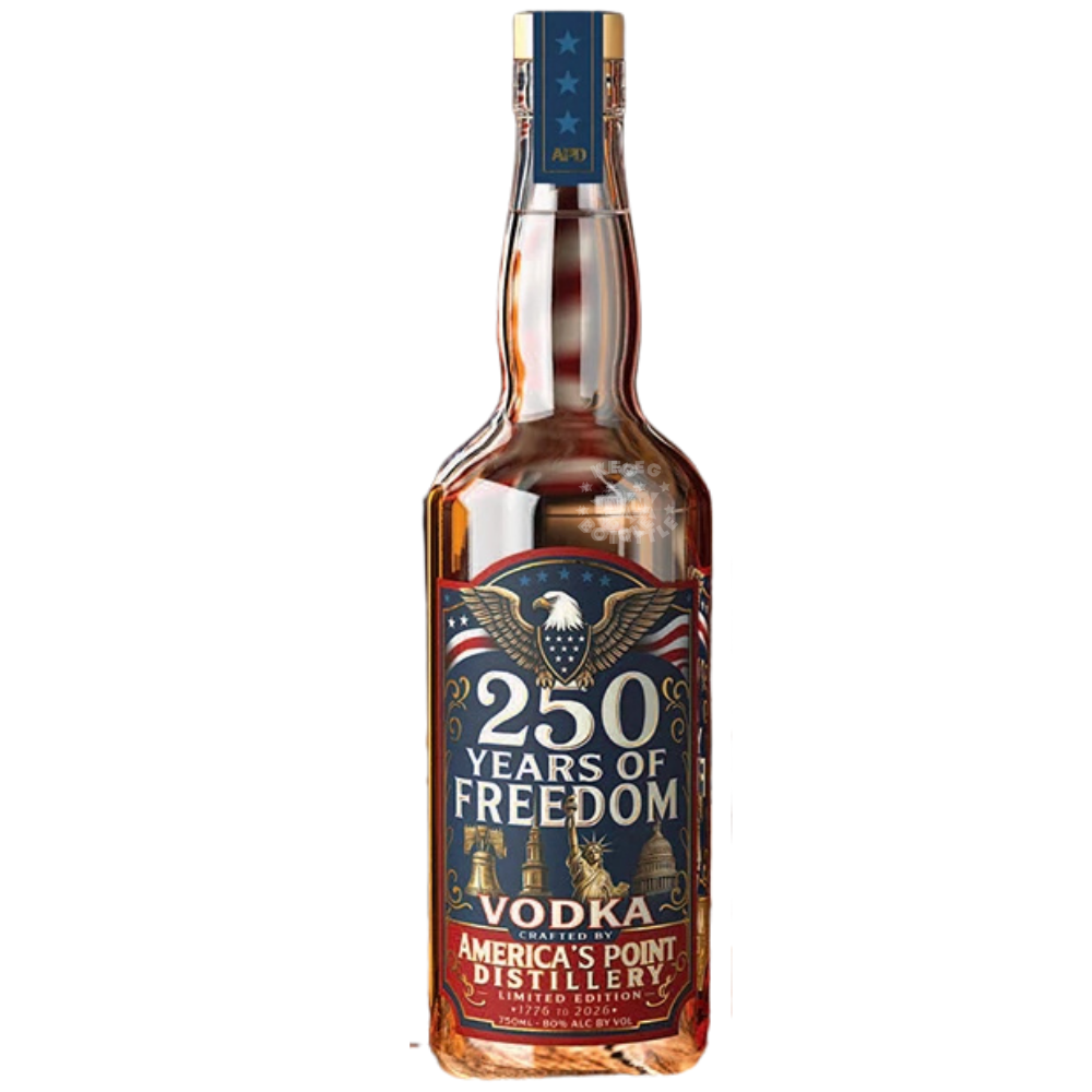 250 Years of Freedom Vodka 750mL limited-edition commemorative vodka by America's Point Distillery celebrating America's 250th anniversary from 1776 to 2026.