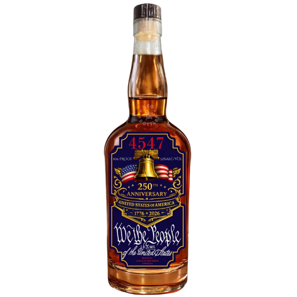 Bottle of 4547 Patriot Limited Edition We The People Bourbon Whiskey featuring patriotic American flag artwork and Liberty Bell design commemorating the 250th Anniversary of the United States