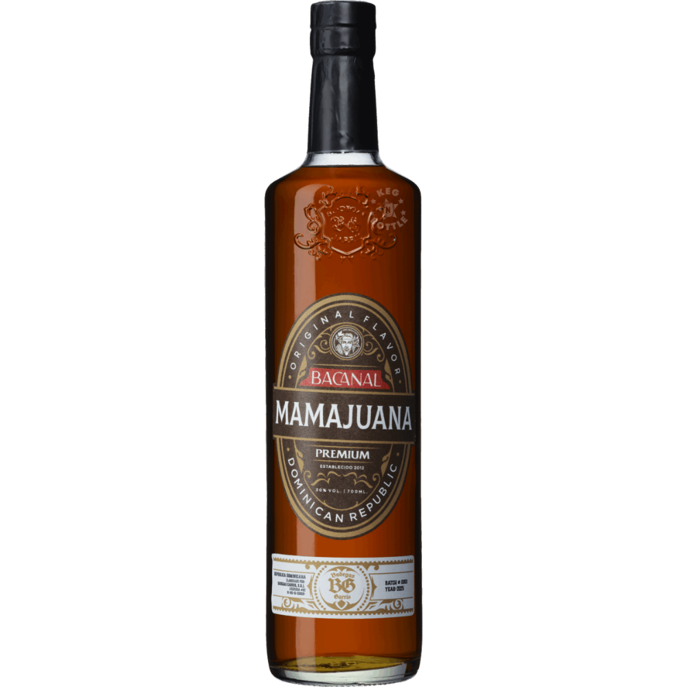Bacanal Mamajuana Premium Dominican spirit 750mL bottle featuring a rich Caribbean-inspired presentation.