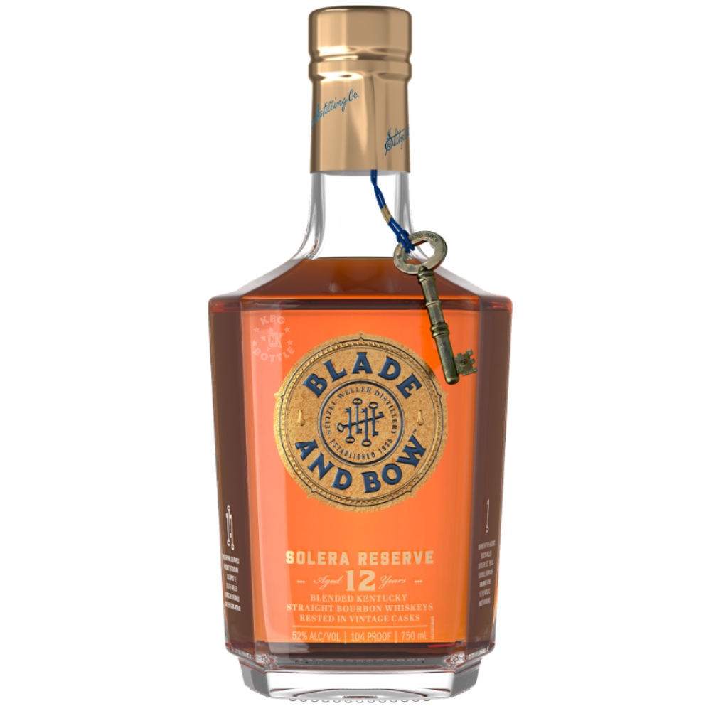Blade and Bow Solera Reserve 12 Year Bourbon Whiskey 750mL bottle at 104 proof with signature key.