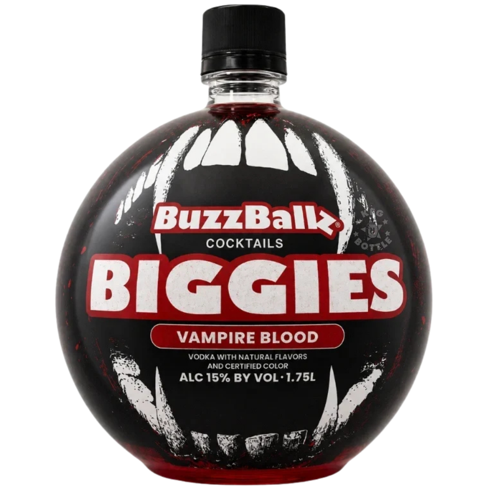 BuzzBallz Biggies Vampire Blood ready-to-drink Halloween cocktail 1.75L bottle with 15% ABV.