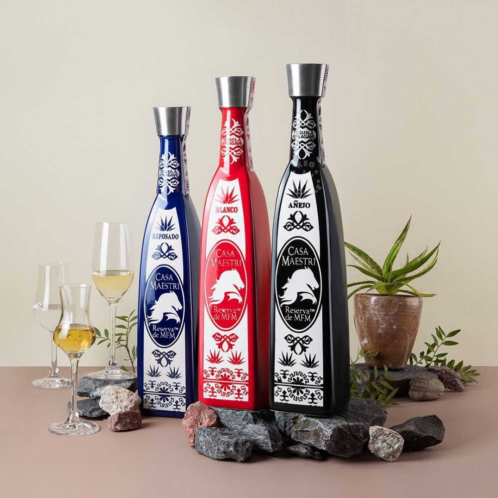 Casa Maestri Reserva de MFM Tequila Blanco Reposado Anejo gift set with three mini bottles