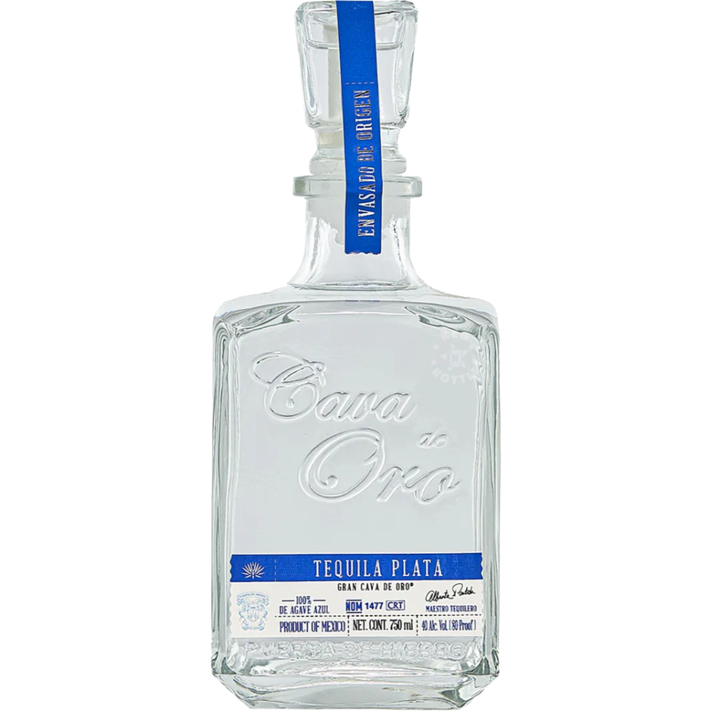 Cava de Oro Tequila Plata 750mL bottle made with 100% blue agave and bottled at 80 proof.