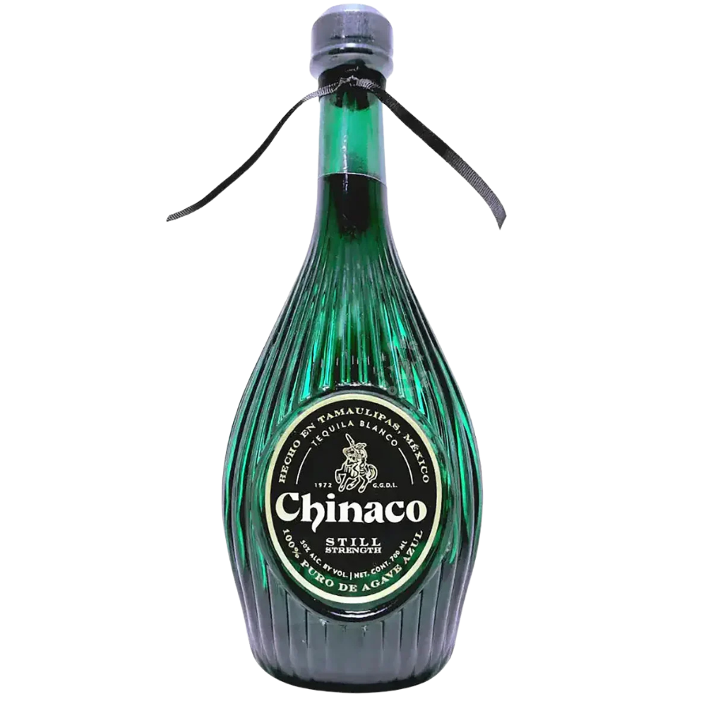 Chinaco Blanco Still Strength Tequila 100 Proof 700mL in emerald green bottle crafted from 100% Blue Weber Agave in Tamaulipas Mexico.