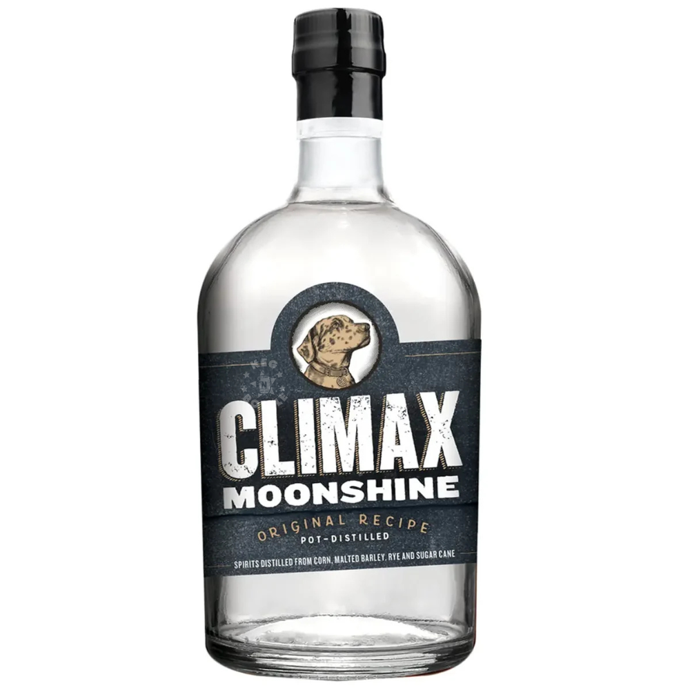 Climax Moonshine Original Recipe 750mL bottle featuring authentic American pot-distilled unaged moonshine inspired by traditional Appalachian distilling.