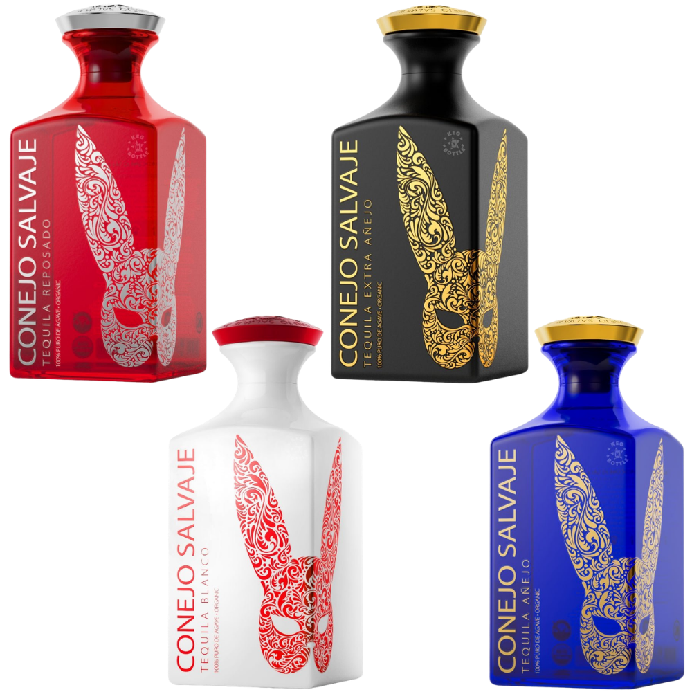 Conejo Salvaje Organic Tequila 4-bottle combo pack featuring Blanco, Reposado, Añejo and Extra Añejo 750mL bottles.