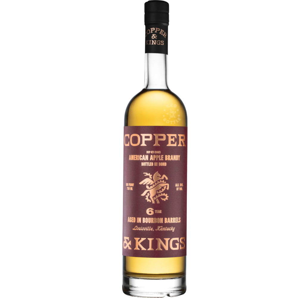 Copper & Kings American Apple Brandy Bottled in Bond 6 Year 750mL bottle aged in bourbon barrels at 100 proof.