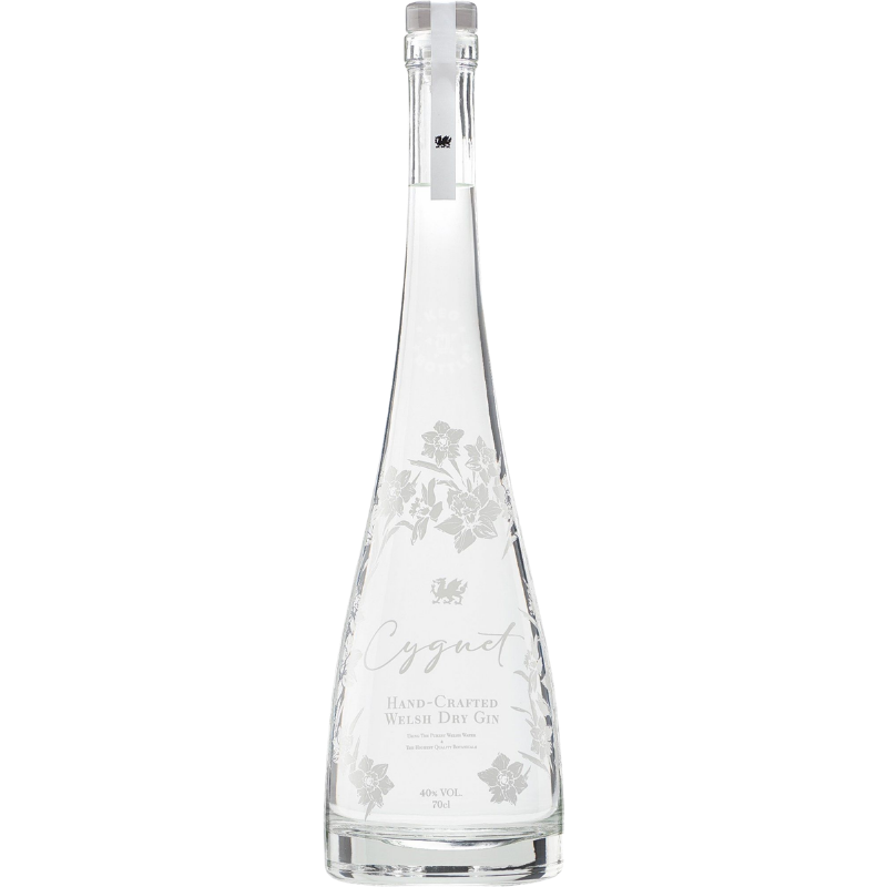 Cygnet Welsh Dry Gin Blend of Botanicals 700mL frosted glass bottle.
