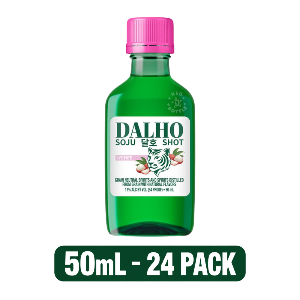 Dalho Lychee Soju Shot 24-Pack featuring 24 individual 50mL mini bottles of lychee flavored soju. 2