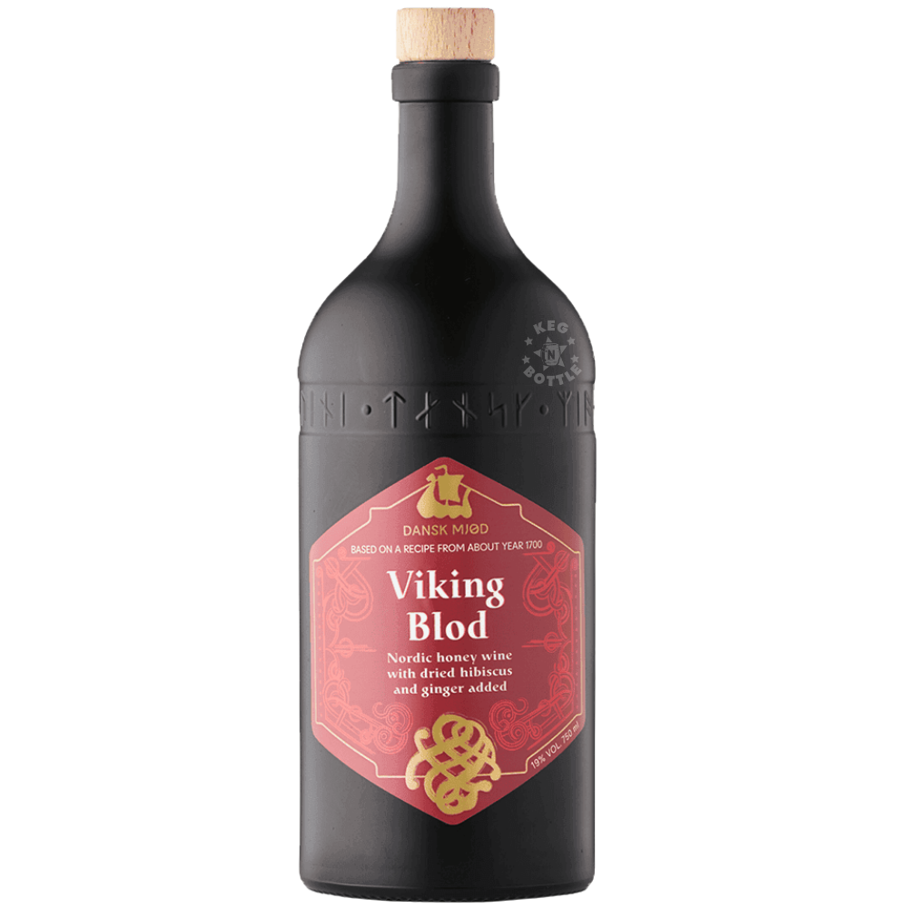 Dansk Mjød Viking Blod Nordic Honey Wine 750mL bottle made with dried hibiscus and ginger.