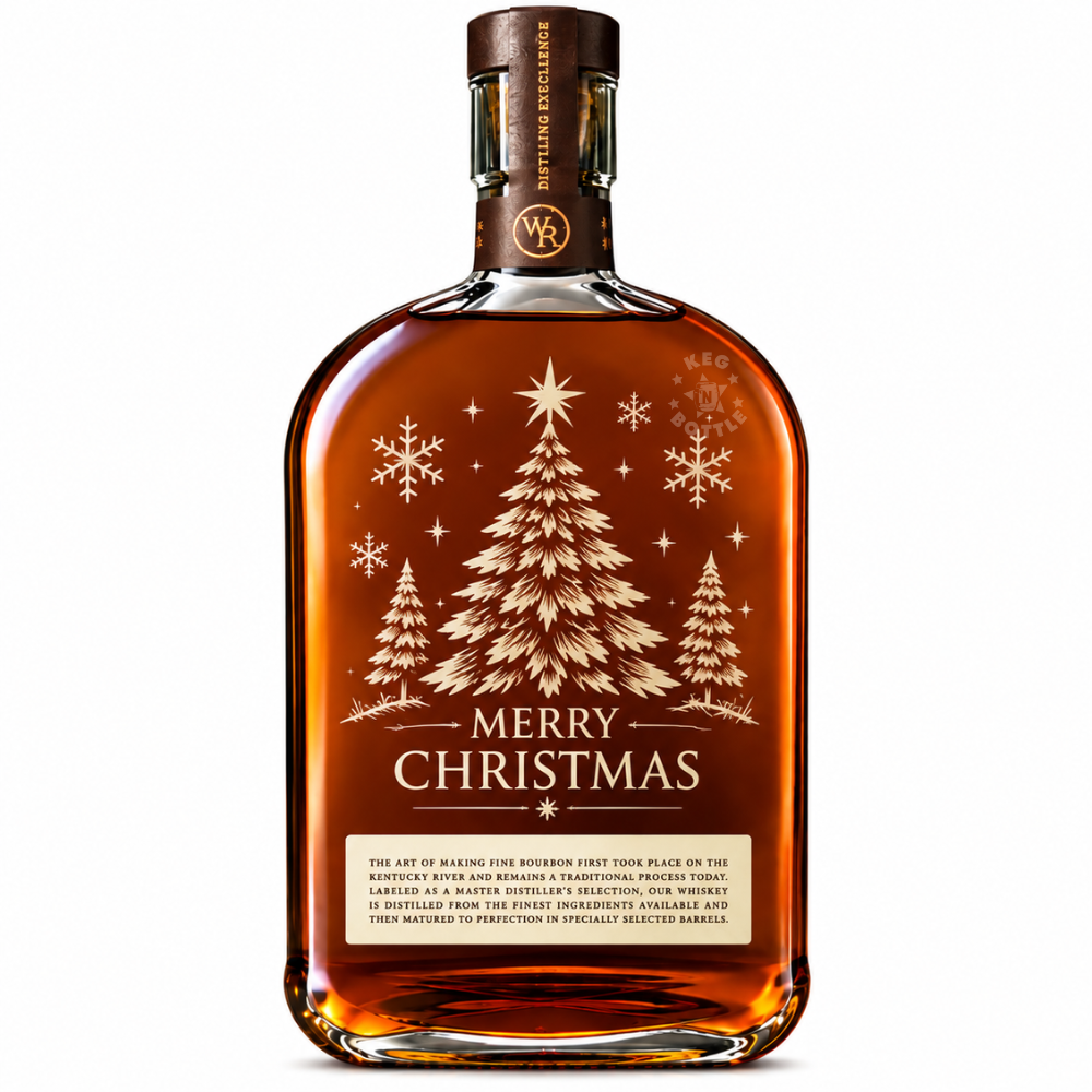 Engraved Christmas Woodford Reserve Bourbon Whiskey 750mL featuring Christmas Tree engraving designs.