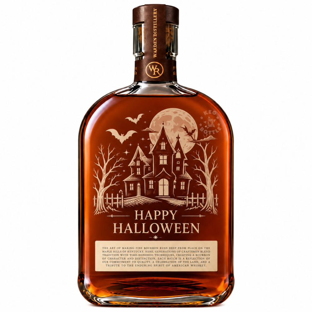 Engraved Thanksgiving Woodford Reserve Bourbon Whiskey 750mL featuring Haunted House