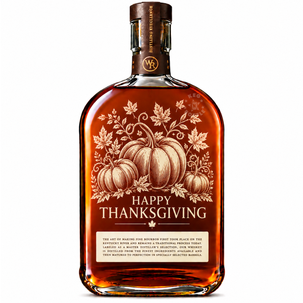 Engraved Thanksgiving Woodford Reserve Bourbon Whiskey 750mL featuring Pumpkins engraving designs.