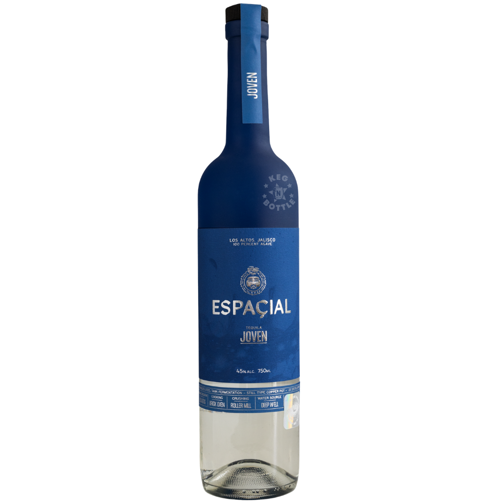 Espacial Joven Tequila 750mL bottle crafted from 100% agave in Los Altos, Jalisco, distilled in copper pot stills and bottled at 45% ABV.